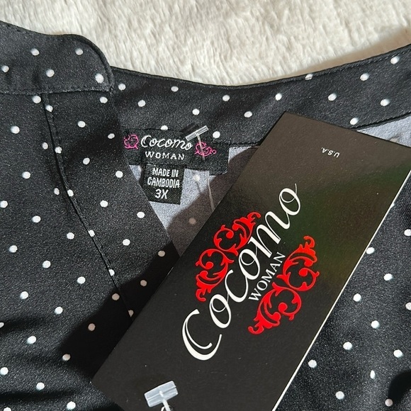 Cocomo Woman size 3X Black White Polka Dot Roll Tab Sleeve Popover Tunic NEW - Picture 8 of 16